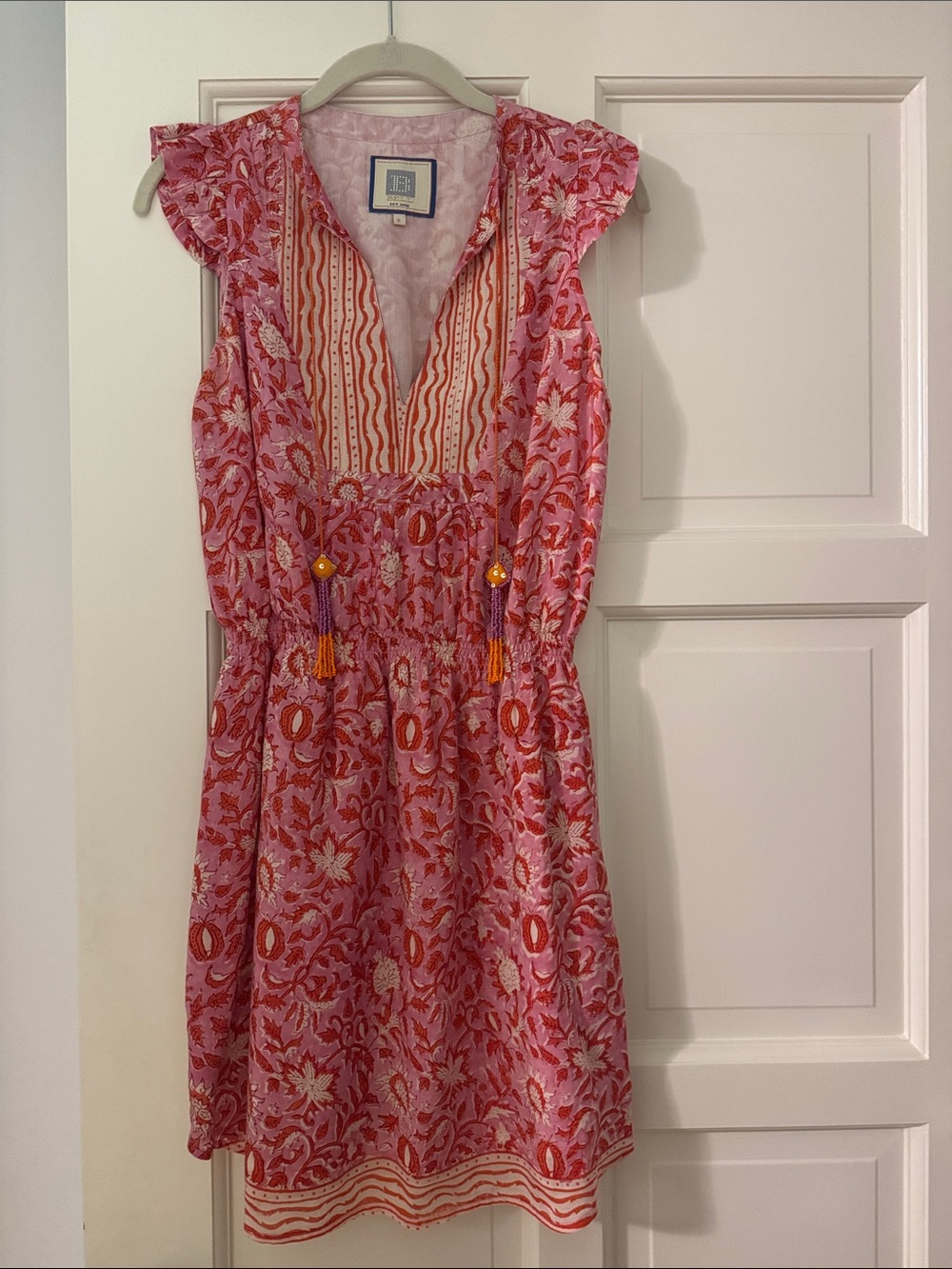 HUNTER BELL Pink and Orange Floral Tie-Front Sundress